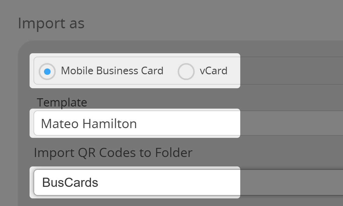 Business Card Import Options
