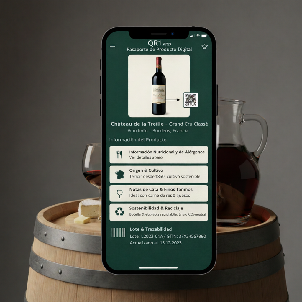 Ejemplo de pasaporte digital de producto para vino