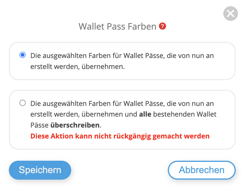 Wallet Pass Farben Popup 