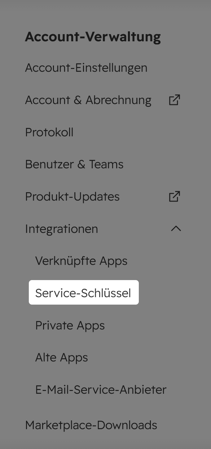 Bildschirmfoto: Menü Account Verwaltung