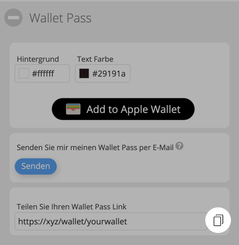 Kopiersymbol zum Teilen des Wallet Pass Links 
