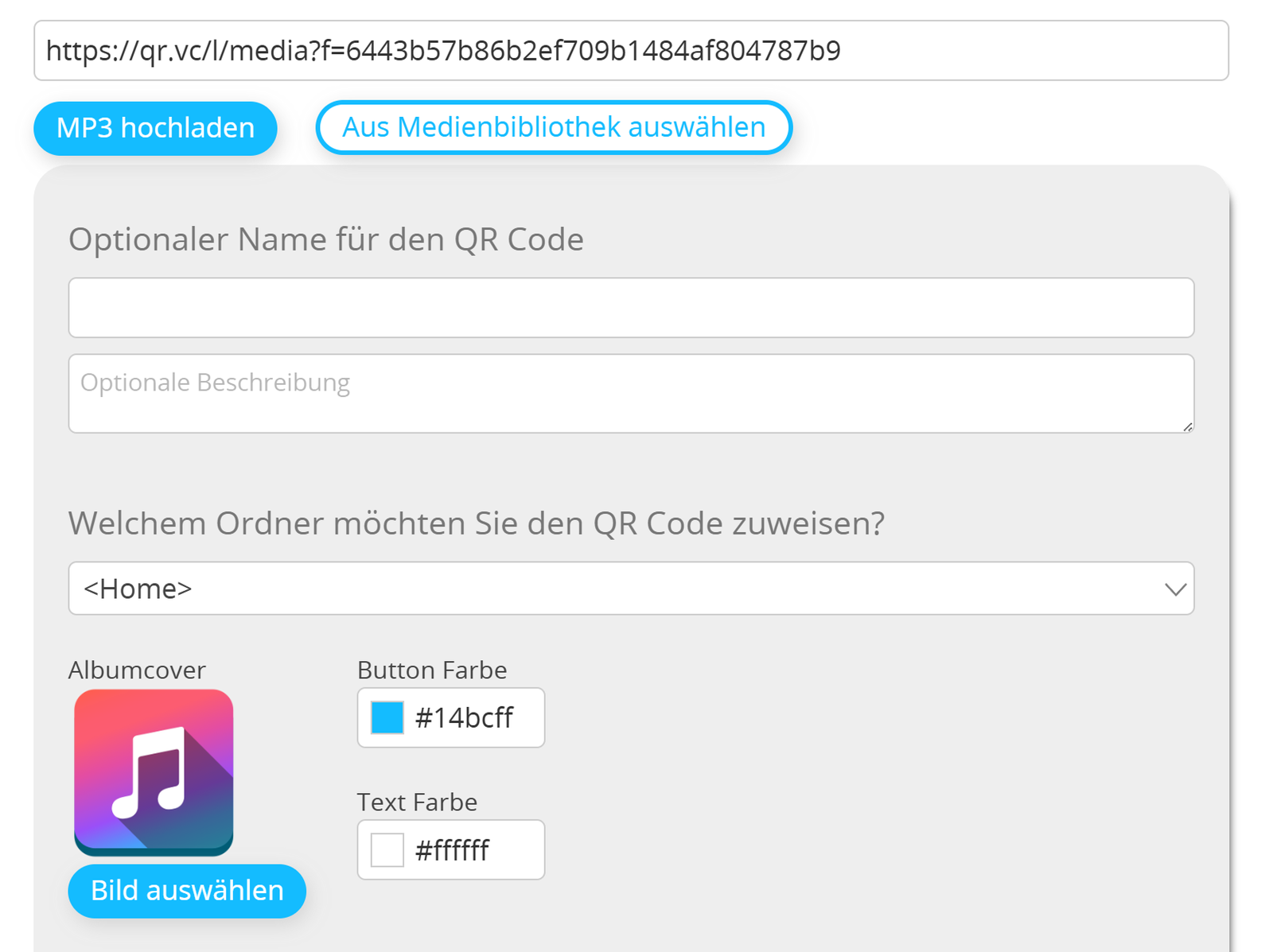 Screenshot der optionalen Landing Page-Einstellungen 