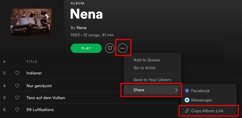 share artist nena on Spotify
