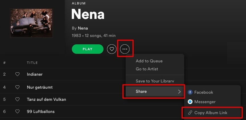 condividi l'artista nena su Spotify