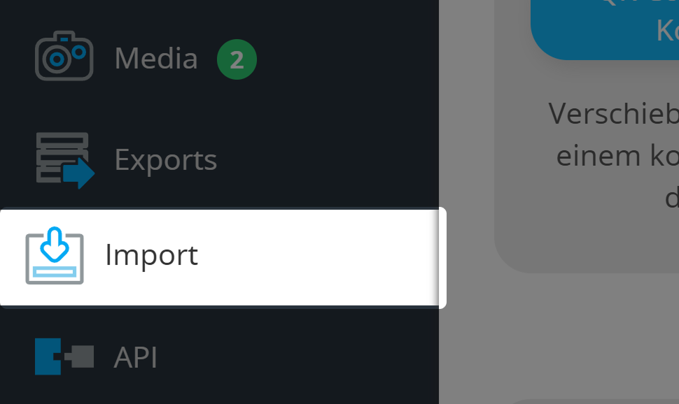 Screenshot der Schaltfläche "Importieren" im Hauptnavigationsmenü 