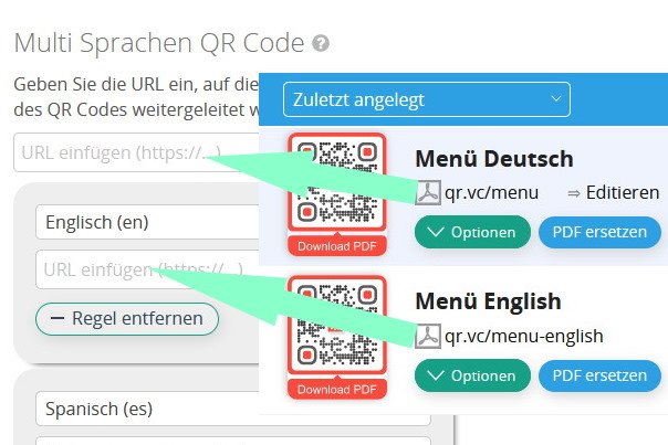 PDF QR Codes zu Sprachen zuordnen