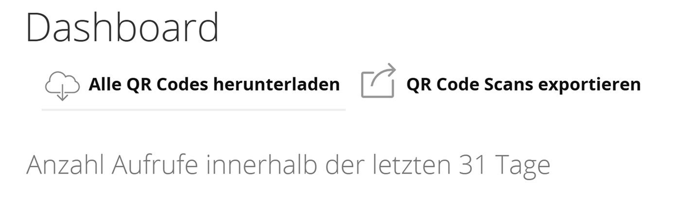 Screenshots des Dashboards mit ausgeblendeten Schaltflächen "QR Code erstellen" und "Landing Page erstellen" 