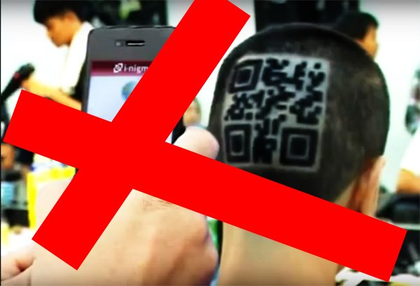 QR Codes on head in hairstyle