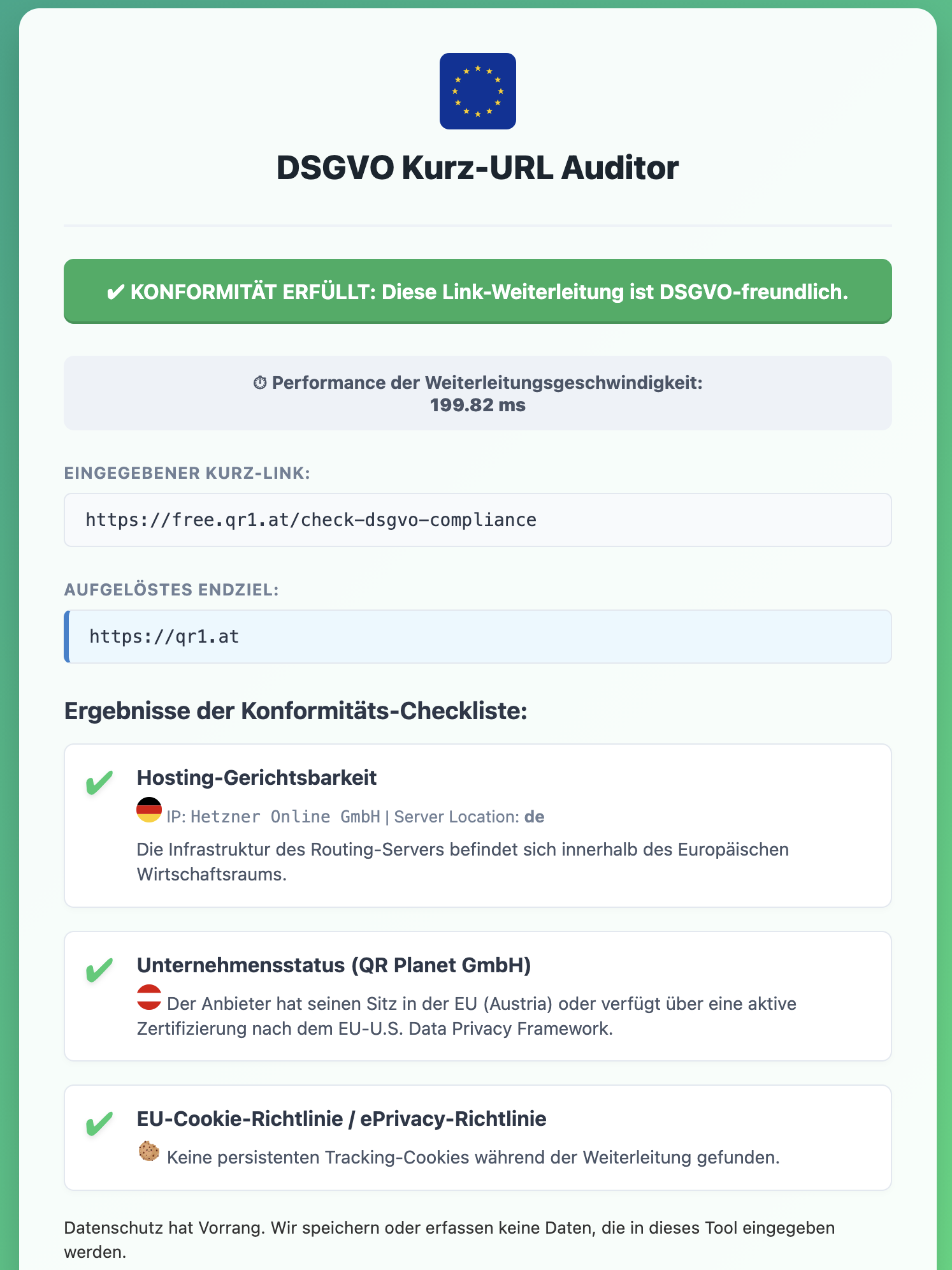 DSGVO QR Code Auditor Test Ergebnis