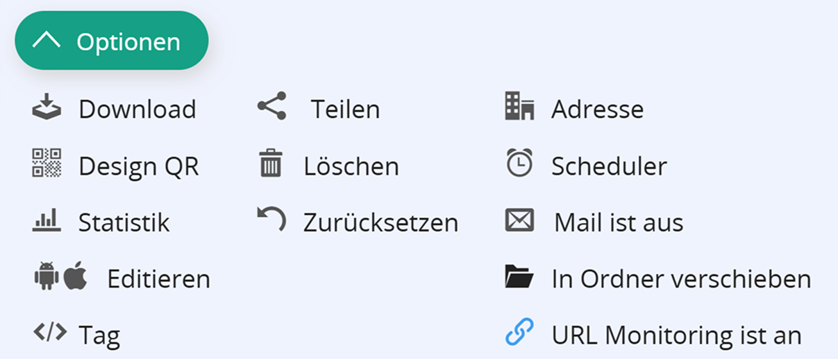 Screenshots von QR Code Optionen mit versteckter Schaltfläche "GPS" 