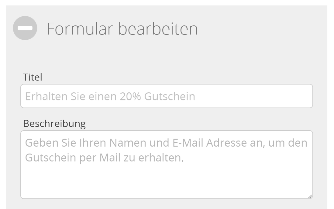 Screenshot der Felder "Titel" und "Beschreibung" im Lead Landing Page Editor.