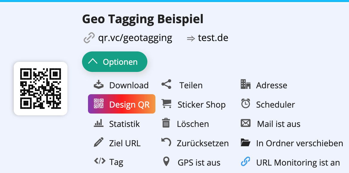 Optionsmenü für Adresse zuweisen