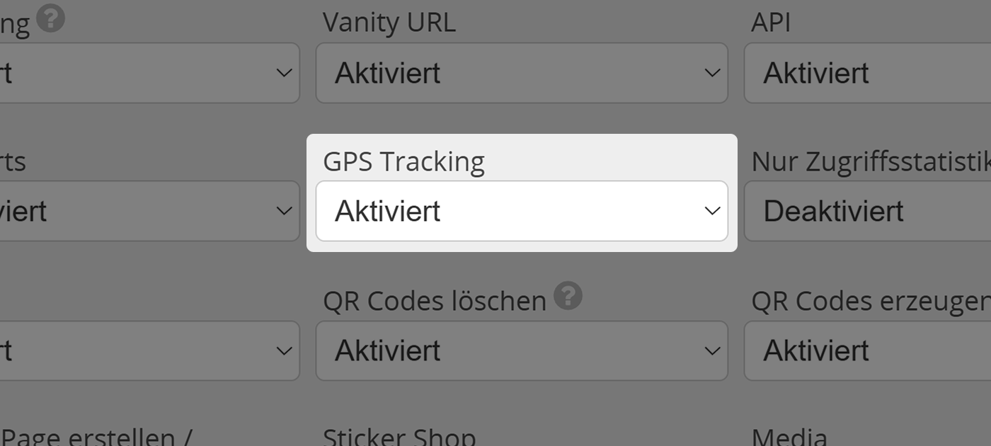 Screenshot der Einstellung "GPS Tracking" im Tab "Berechtigungen" im Benutzermenü für Administratoren 