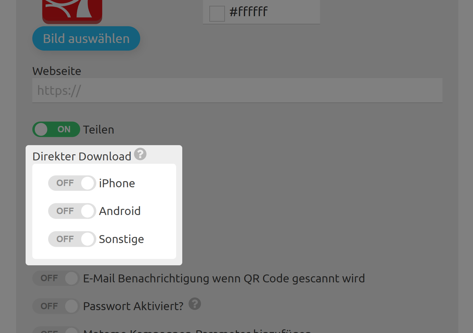 Screenshot der Option Direkter Download 