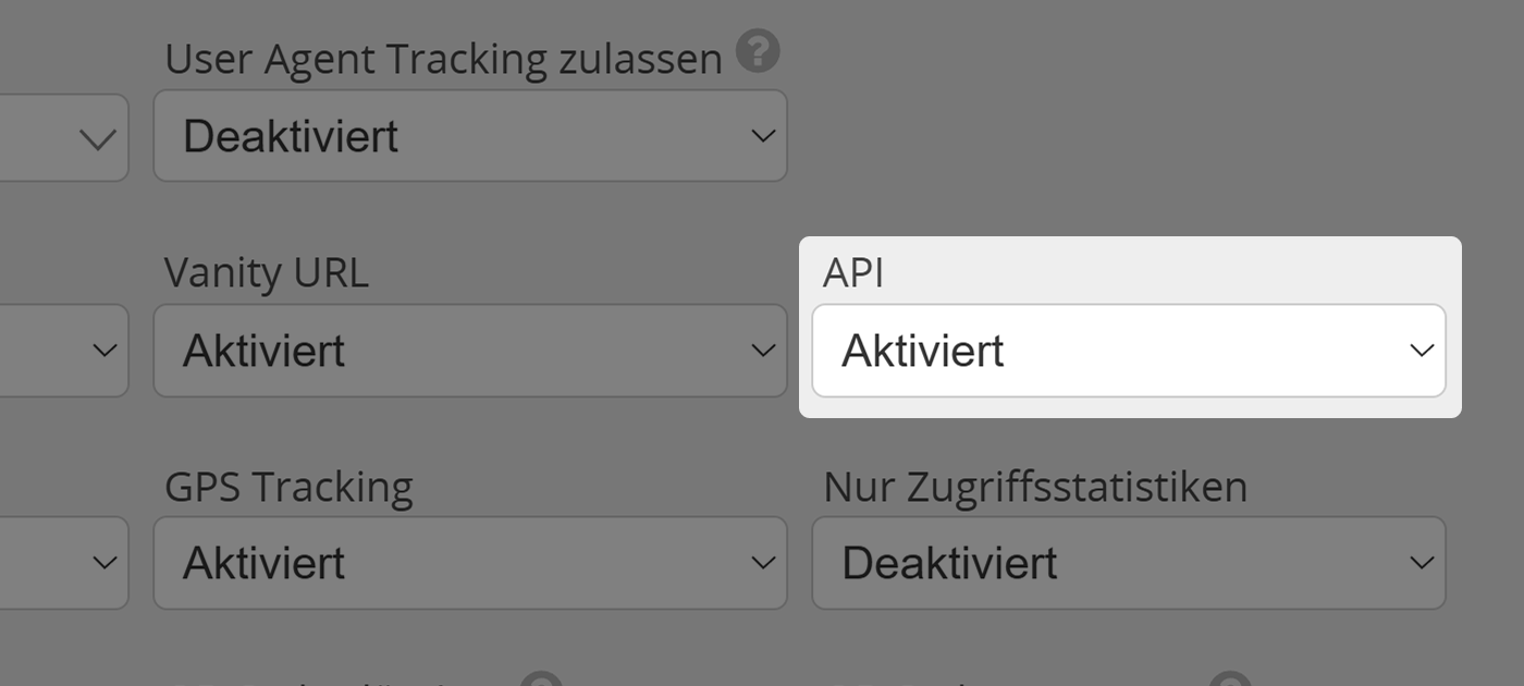 Screenshot der Einstellung "API" im Tab "Berechtigungen" im Benutzermenü für Administratoren 