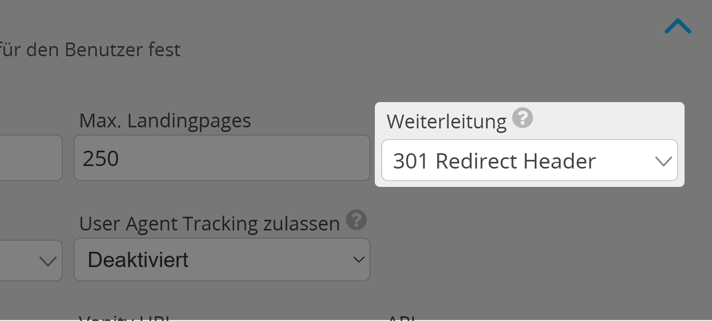 Screenshot der Umleitungseinstellung im Tab "Berechtigungen" im Benutzermenü für Administratoren 