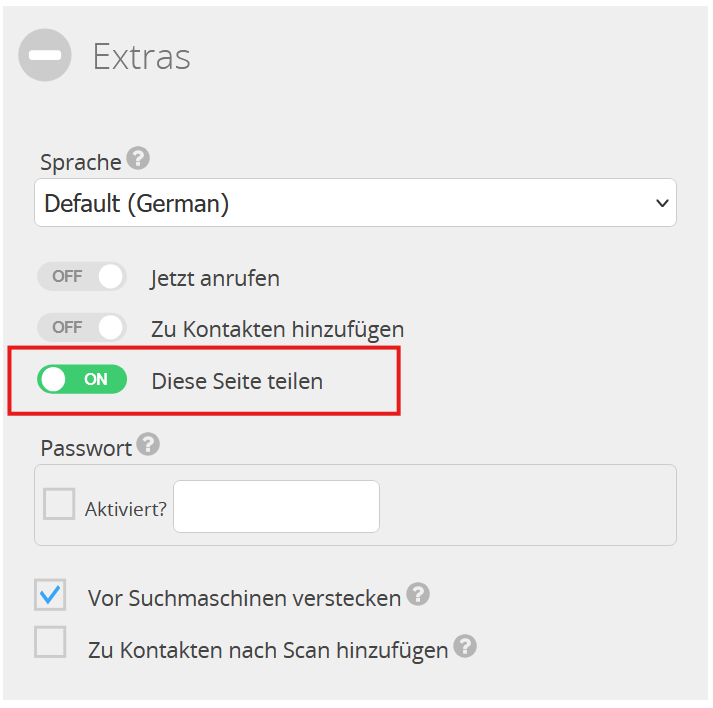 Abschnitt Extras im Landing Page Editor 