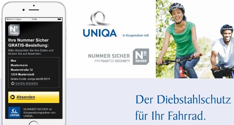 QR Code on Uniqua serial letter leads to personalized registration page for Nummer Sicher