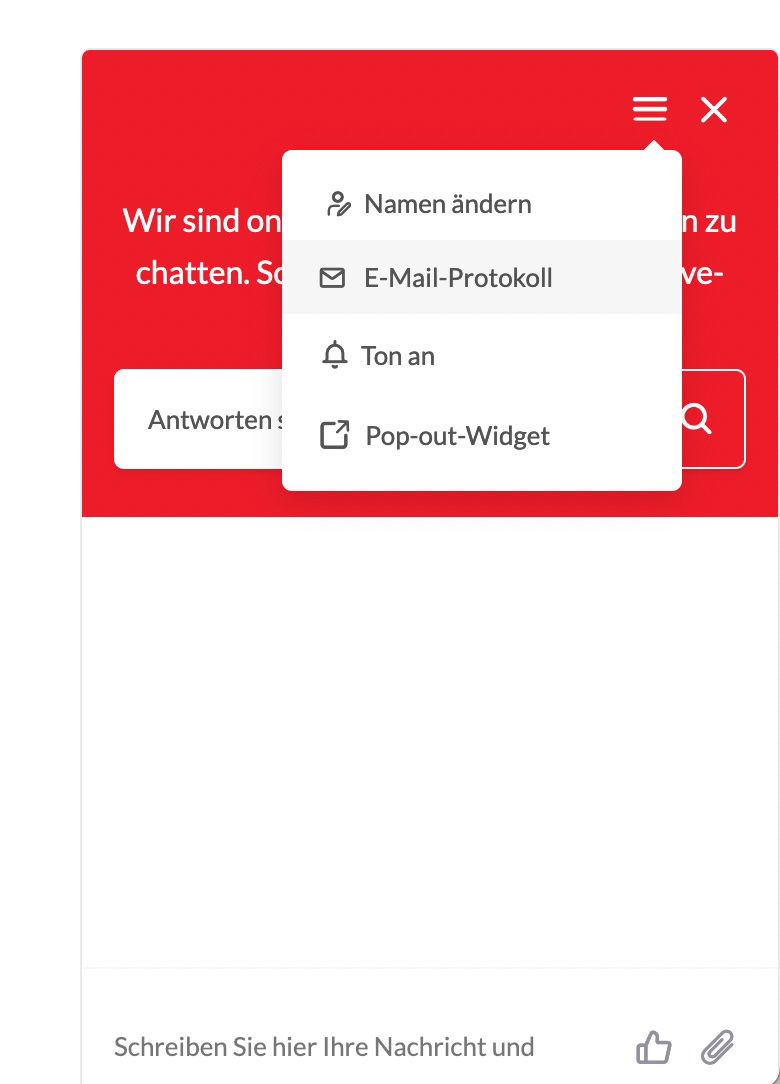 E-Mail-Protokoll von Live Chat beantragen