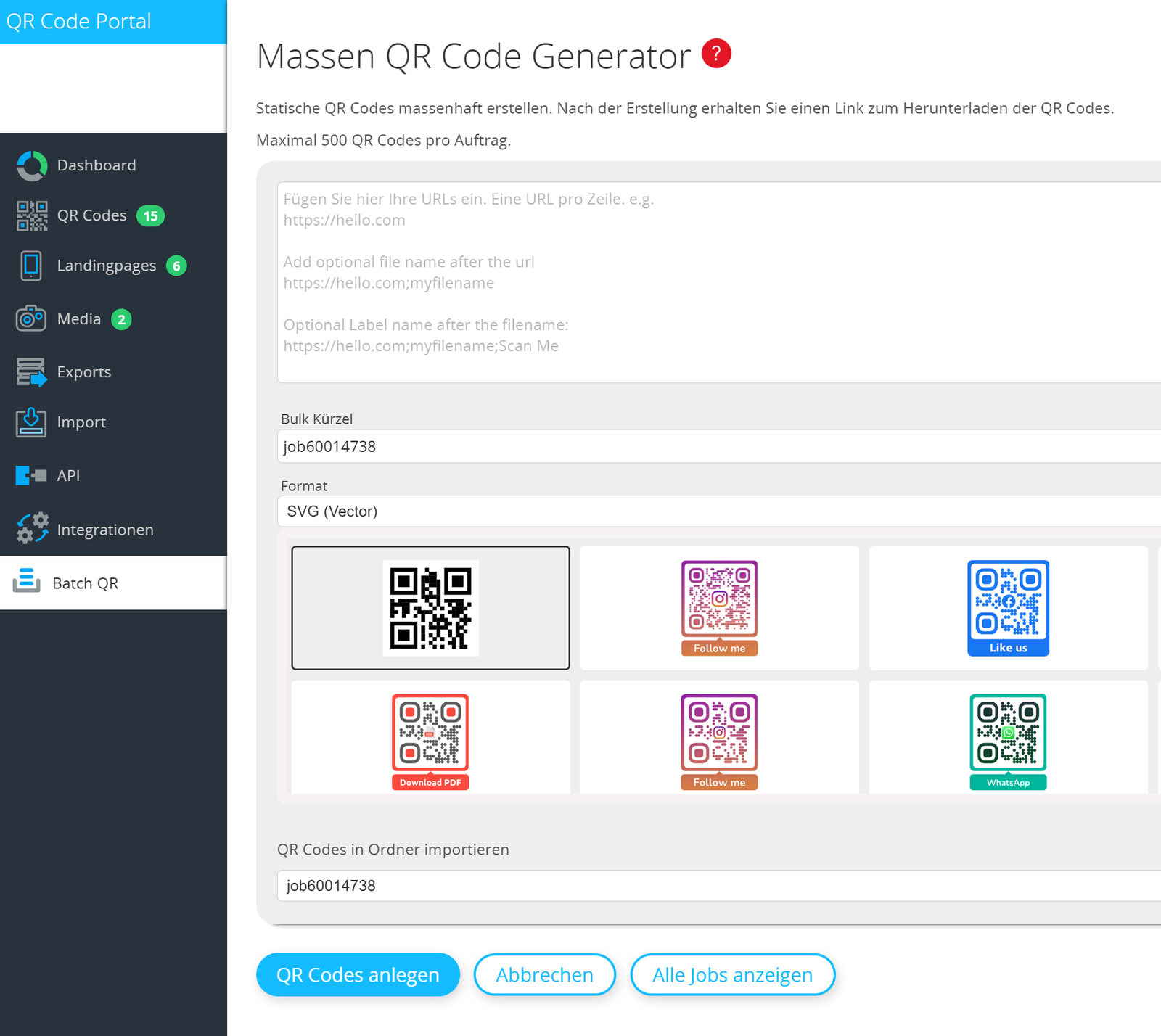 Massen QR Code Generator
