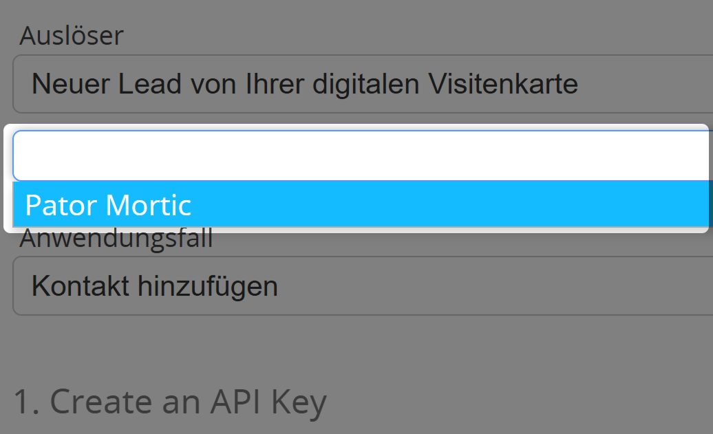 Screenshot: Integrationsformular für Rapidmail mit Dropdown-Filter für "Auslöser"