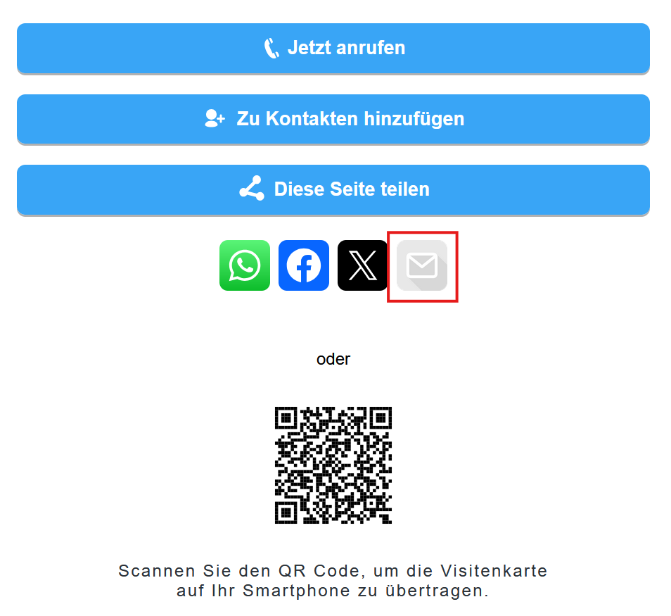Freigabe einer digitalen Visitenkarte 