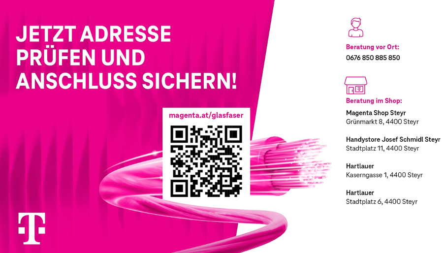 Durch Scannen des QR Codes können Kund:innen sofort herausfinden ob an einer Adresse eine Glasfaseranbindung bereits vorhanden ist 