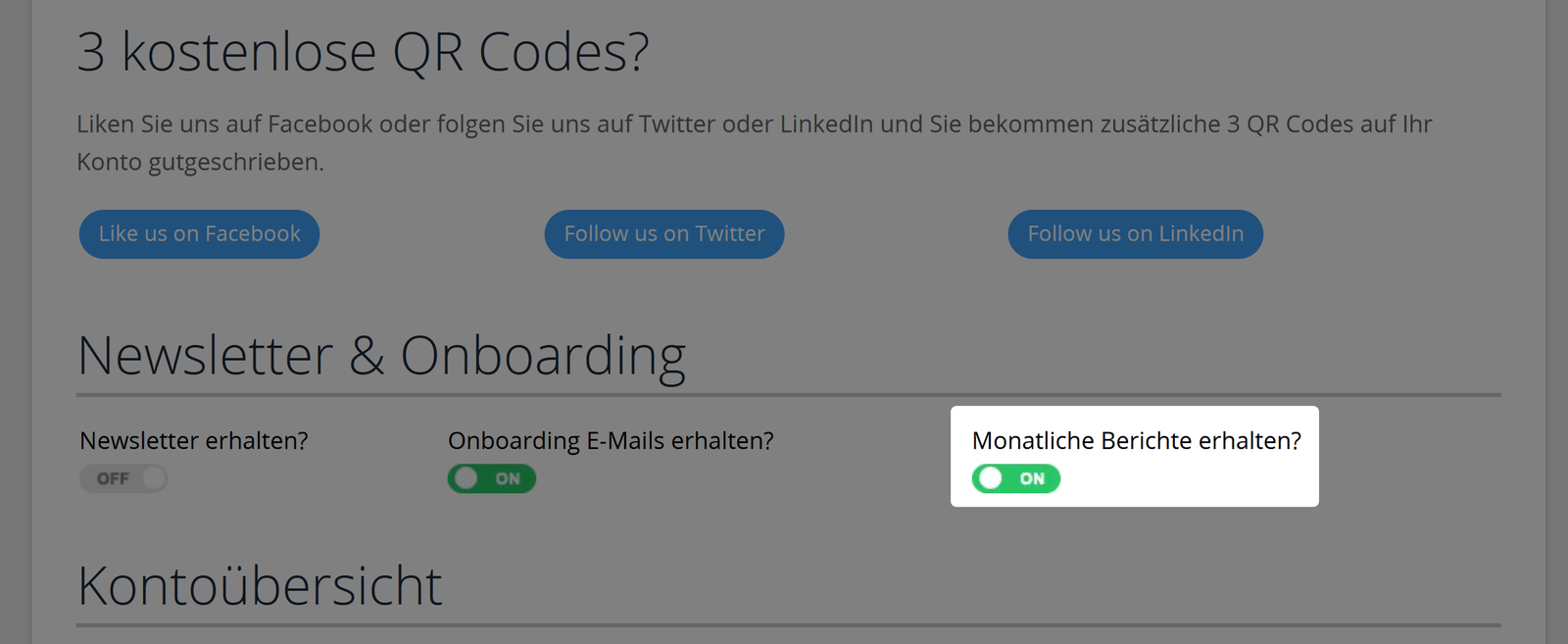 Kontooptionen im kostenlosen Account