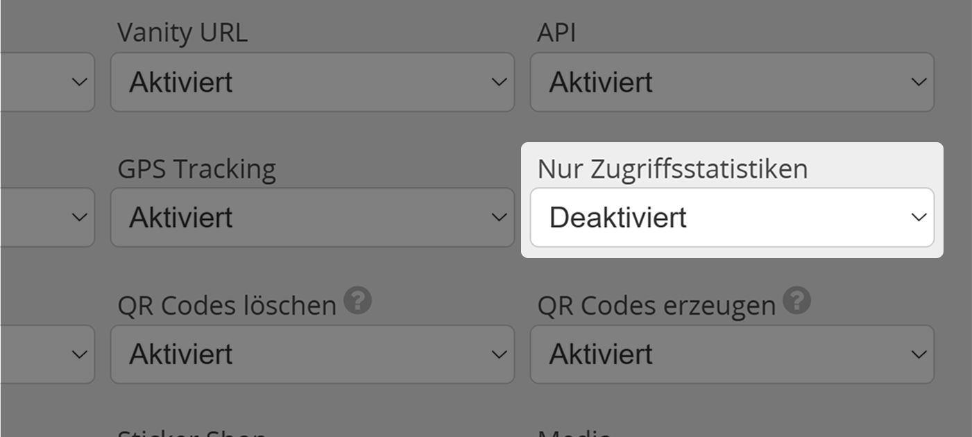 Screenshot der Einstellung "Nur Zugriffsstatistiken" im Tab "Berechtigungen" im Benutzermenü für Administratoren 
