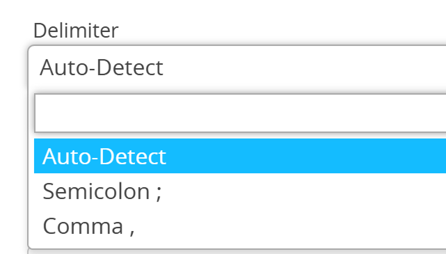 Screenshot des Dropdown-Menüs "Delimiter" beim Import von QR Codes 