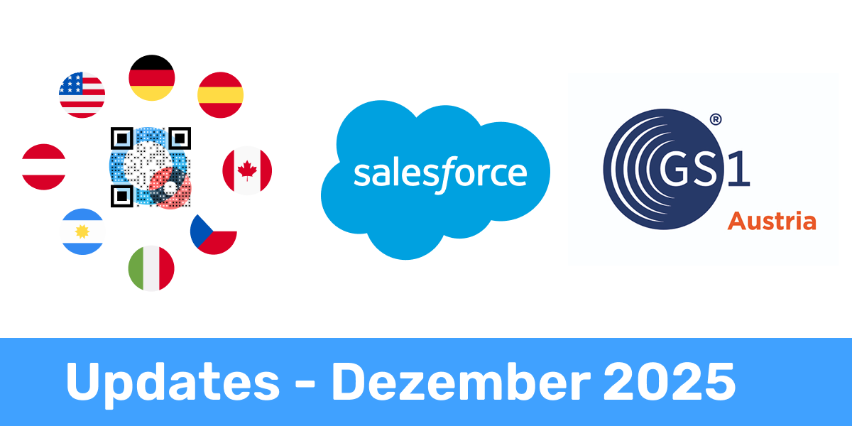 Updates Dez 2025 - Mehrsprachige QR Codes, Salesforce, GS1