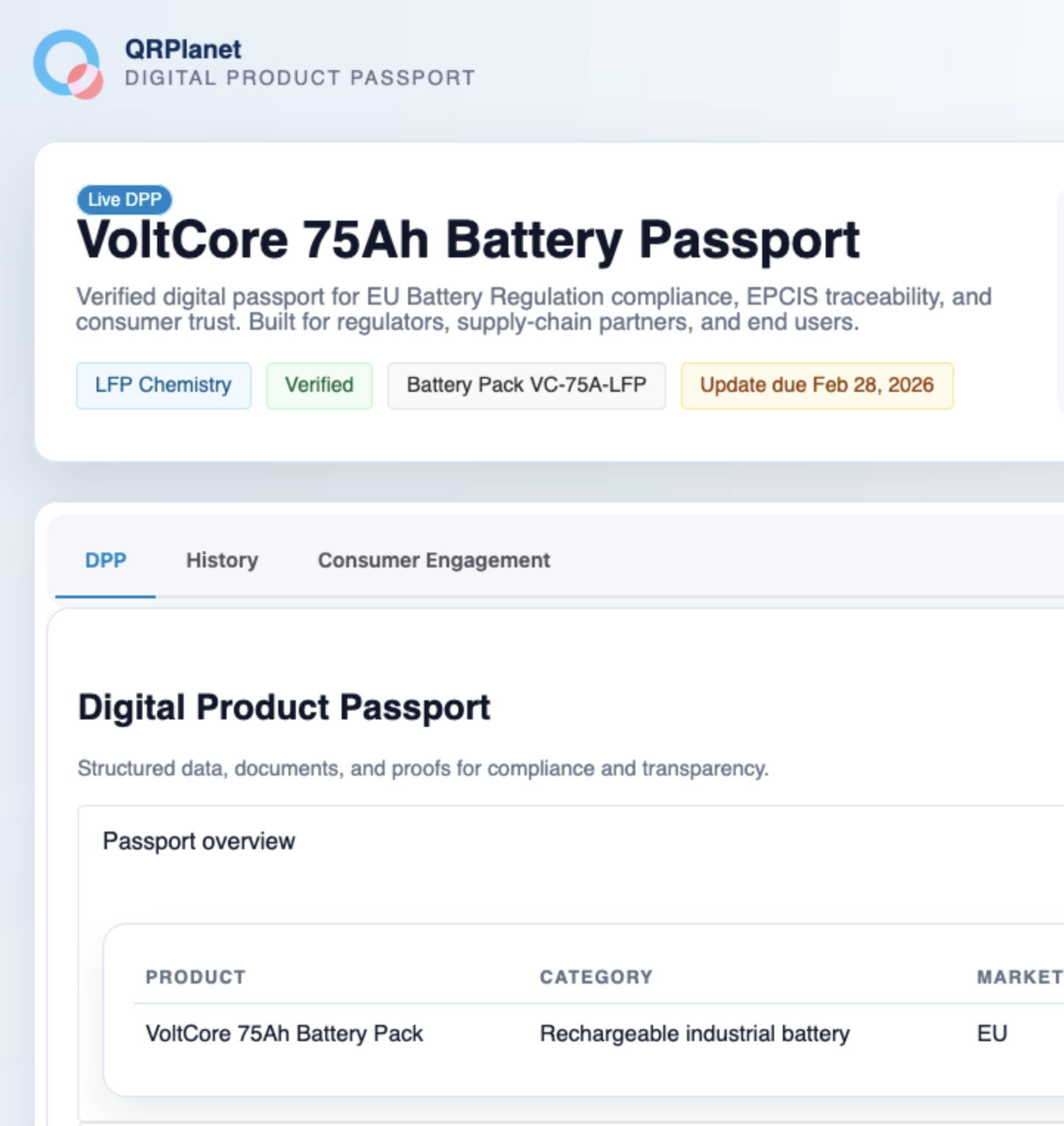 Beispiel für einen DPP für Batterien