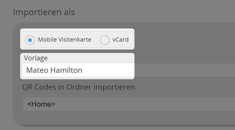 Visitenkarten-Importoptionen
