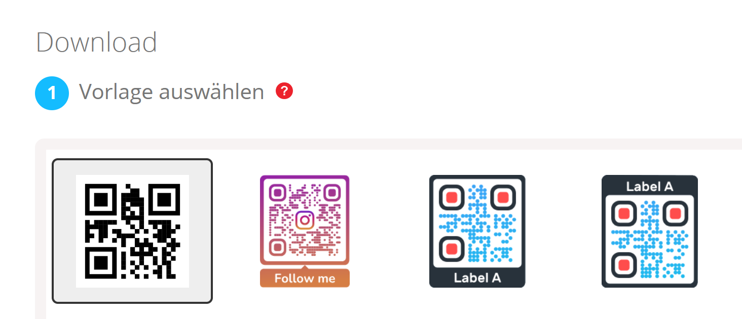 Screenshot Auswahl von QR Code Design-Vorlagen im Tab "Vorlagen" 