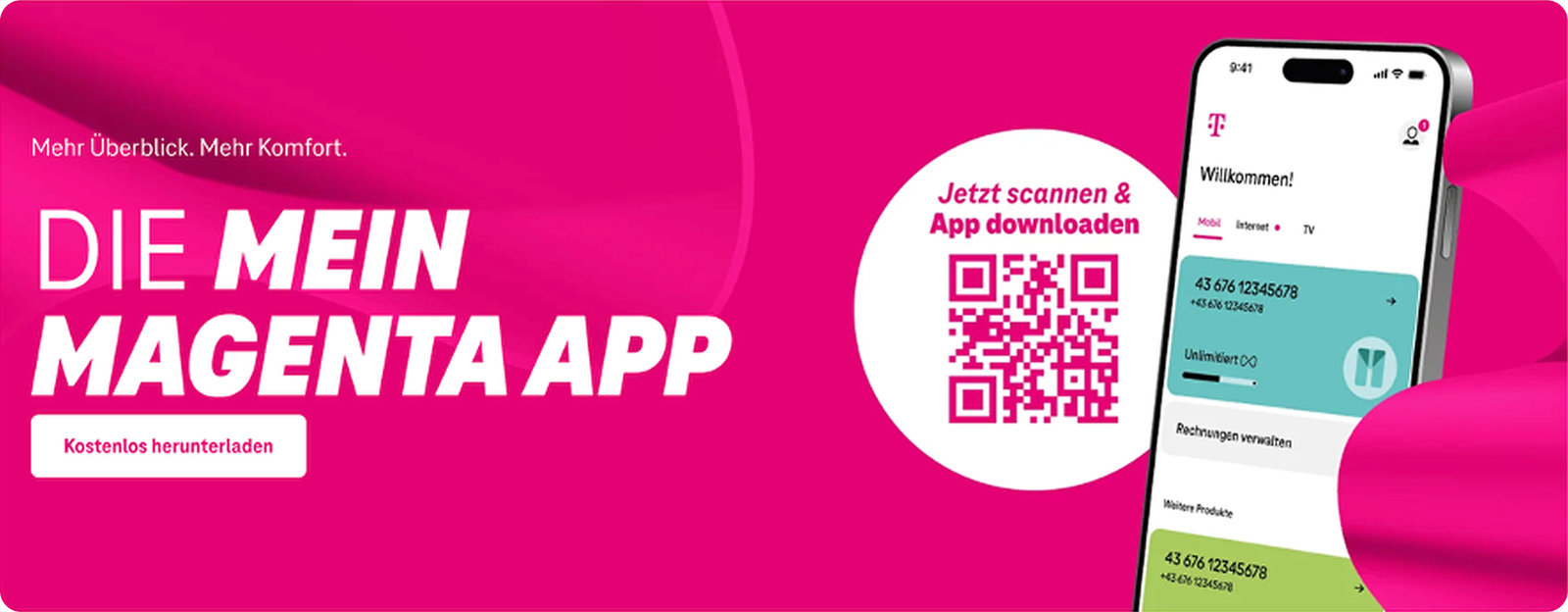 Mit einem Scan können Kunden Ihr neues Smartphone registrieren oder die Magenta App herunterladen und Zugang zu ihren Rechnungen oder weiteren Services erhalten. 