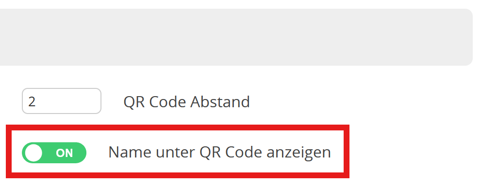 Screenshot Option "Name unter QR Code anzeigen" im Reiter "Extras" 