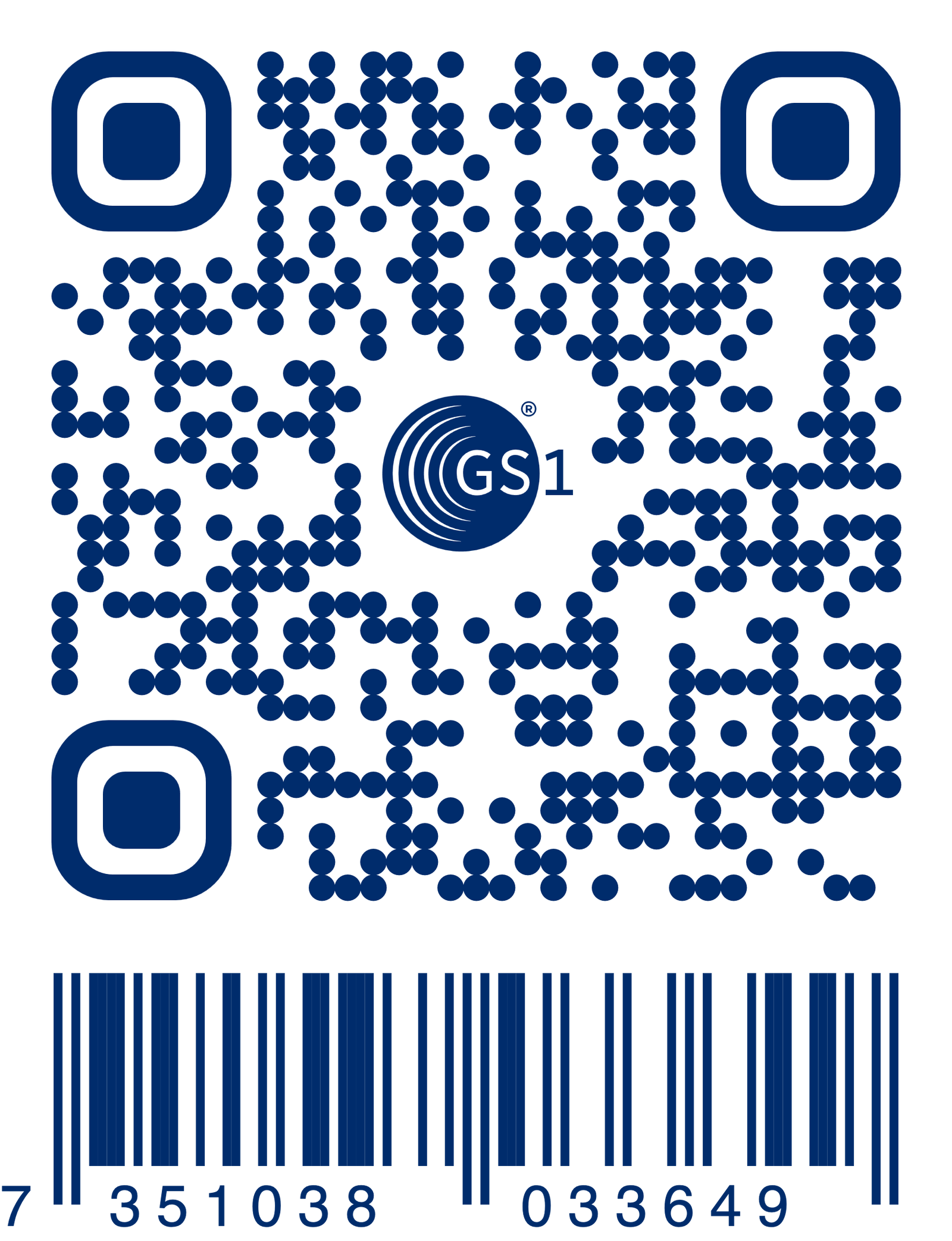 Beispiel für einen GS1 QR Code im Vergleich mit einem klassischen EAN Barcode darunter.
