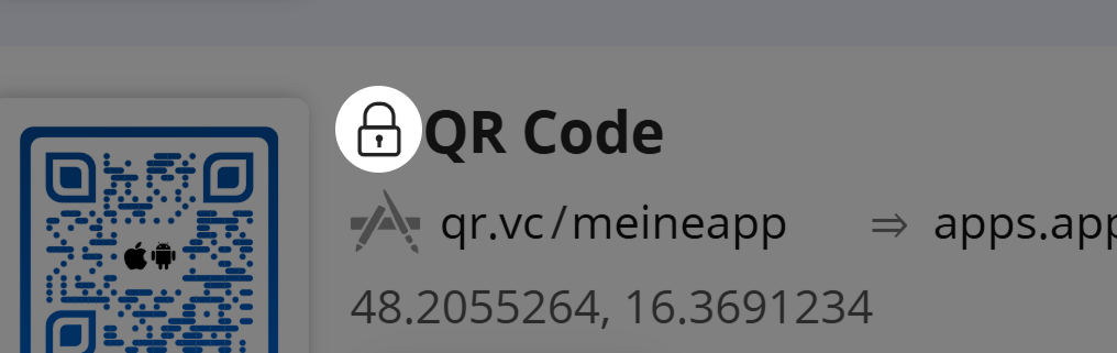 Screenshot des "Lock"-Symbols in der QR Code-Übersicht 