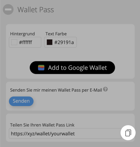 Kopiersymbol zum Teilen des Wallet Pass Links