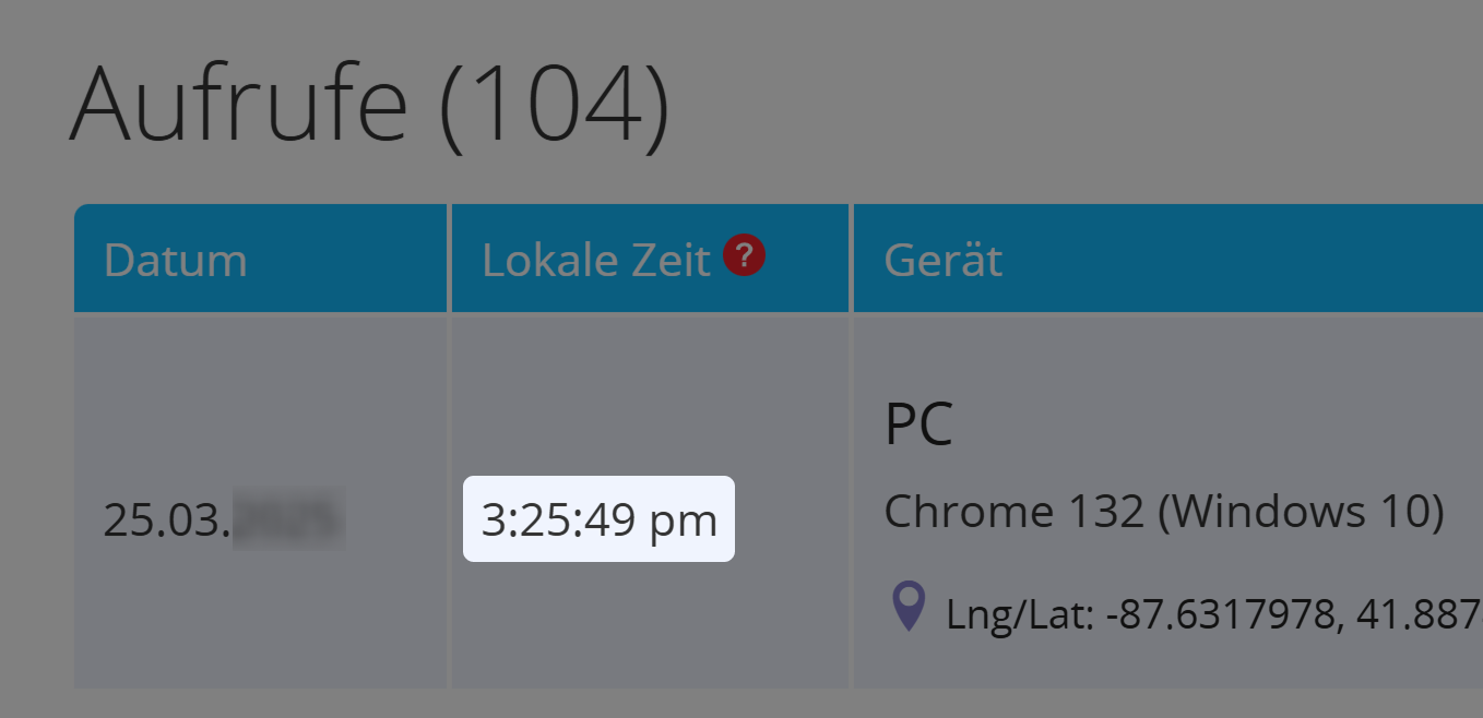 Screenshot des Zeitstempels im 12-Stunden-Format 