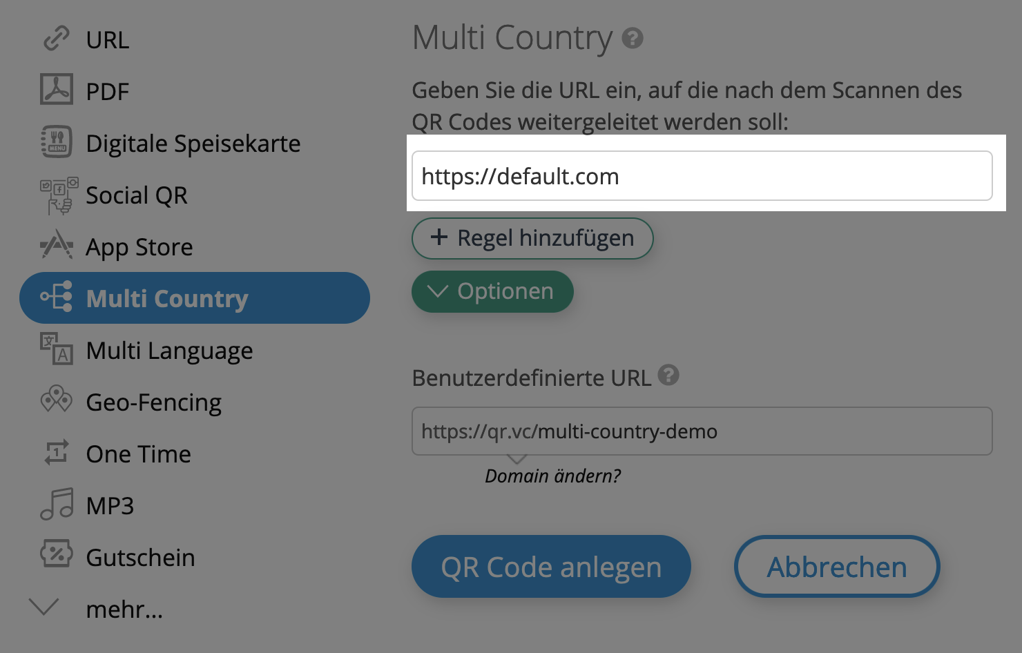 Multi-Country QR Code Default