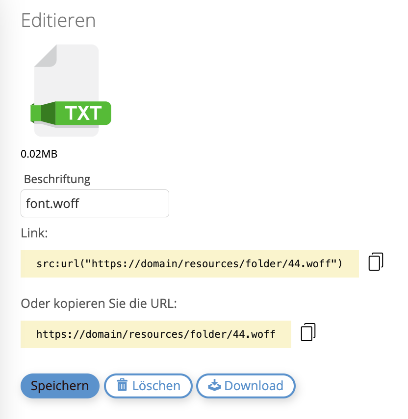 Schriftart Link zum Kopieren 