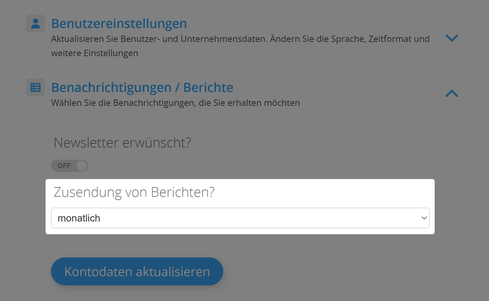 Kontoberichte Optionen