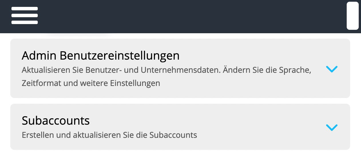 Kontoeinstellungen - Subaccounts