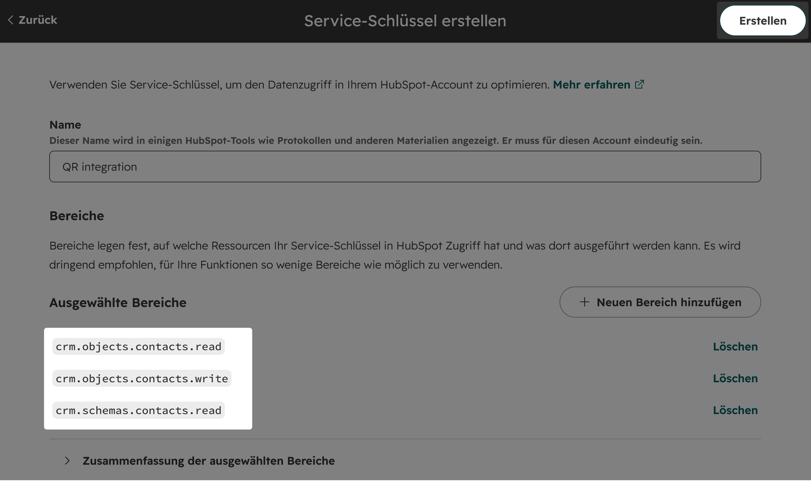 Screenshot: hervorgehobenr Button Erstellen
