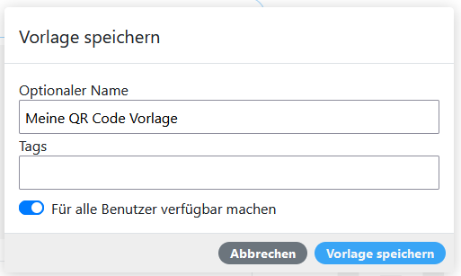 Screenshot Designer QR Code als Vorlage speichern 