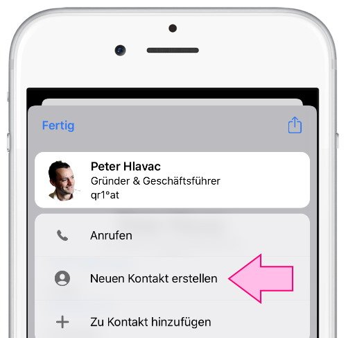Kontextmenü mit Menüpunkt zum Erstellen eines neuen Kontakts auf einem iPhone