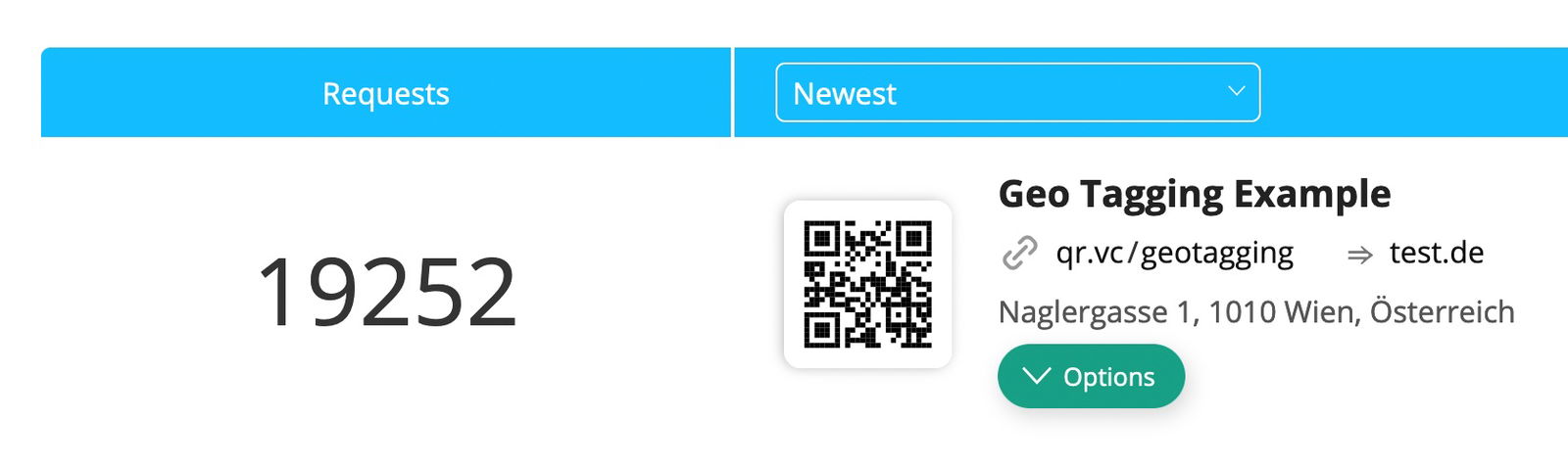 Geotagged QR Code mit zugewiesener Adresse