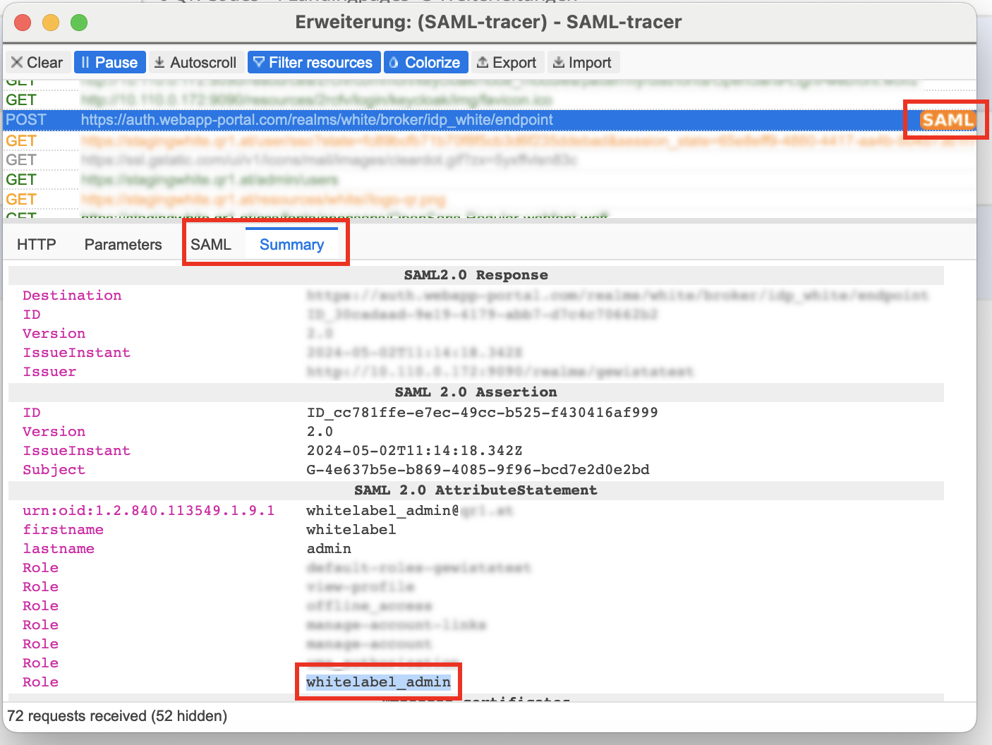 Browser Plugin SAML-tracer