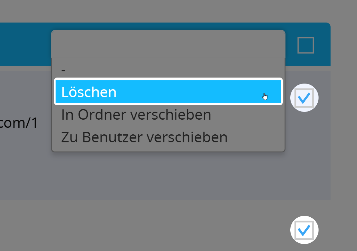 Screenshot des Dropdown-Menüs "QR Code Aktionen" in der QR Code Übersicht 